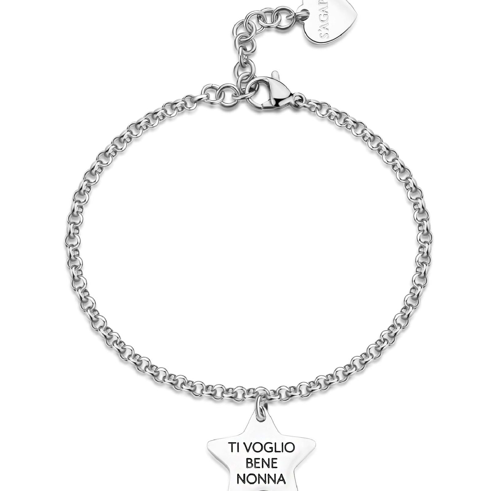 Bracciale donna S'agapõ Be My Family in acciaio con stella e frase "Super grandma" SBY038-2