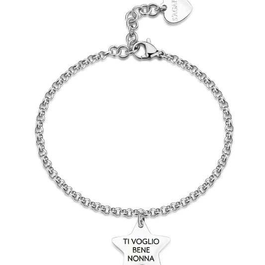 Bracciale donna S'agapõ Be My Family in acciaio con stella e frase "Super grandma"