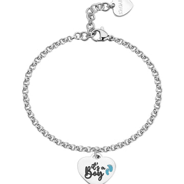 Bracciale donna S'agapõ Be My Family in acciaio con cuore e frase "It's a boy"