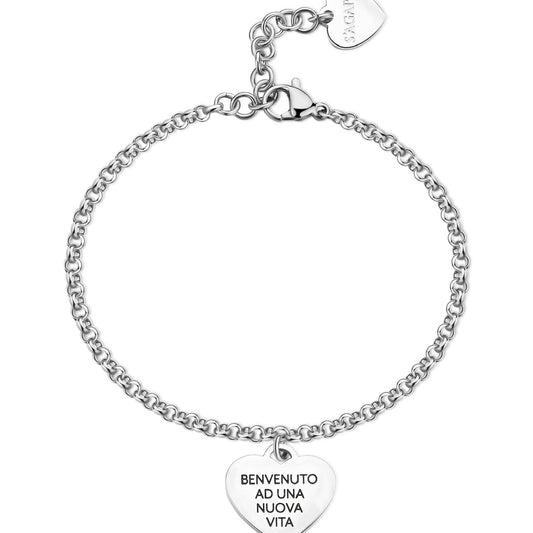 Bracciale donna S'agapõ Be My Family in acciaio con cuore e frase "It's a boy"