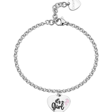 Bracciale donna S'agapõ Be My Family in acciaio con cuore e frase "It's a girl"