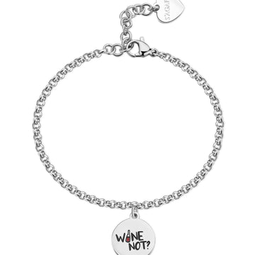 Bracciale donna S'agapõ Be My Family in acciaio con calice e "Wine not?"