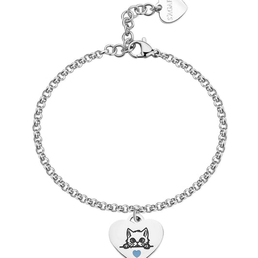 Bracciale donna S'agapõ Be My Family in acciaio con cuore e gatto