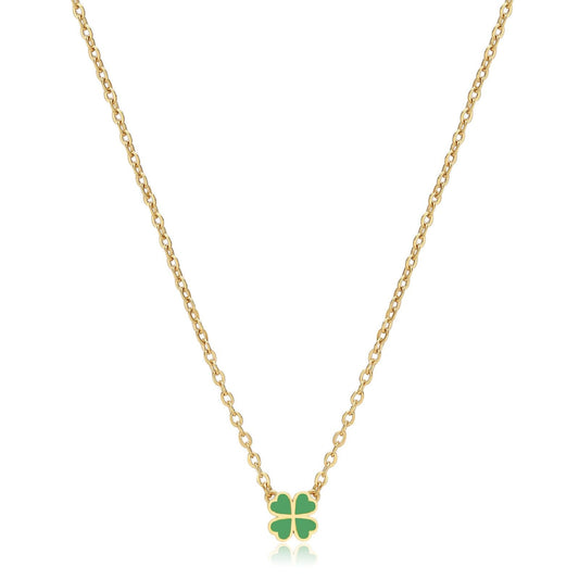 Collana donna S'agapõ Click in acciaio oro con quadrifoglio verde