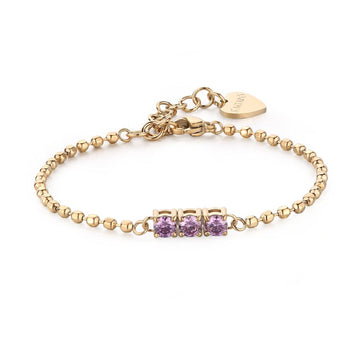 Bracciale donna S'agapõ Dazzly in acciaio dorato con zircone trilogy viola