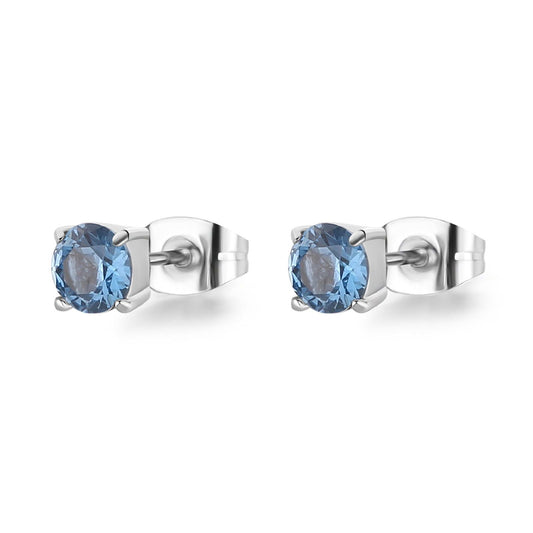 Orecchini punto luce donna S'agapõ Dazzly in acciaio con zircone azzurro 5 mm