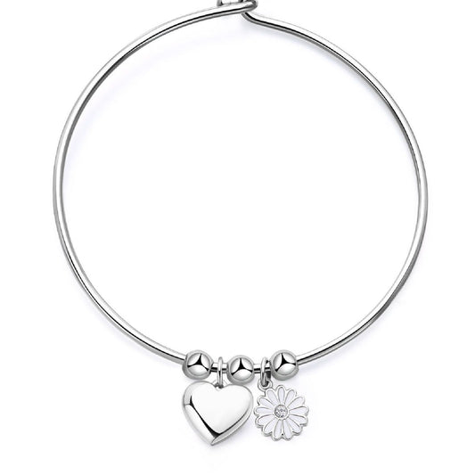 Bracciale rigido donna S'agapõ Feelings acciaio cuore margherita smalto cristallo