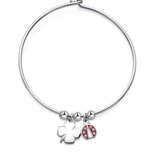 Bracciale rigido donna S'agapõ Feelings acciaio quadrifoglio coccinella smalto cristallo