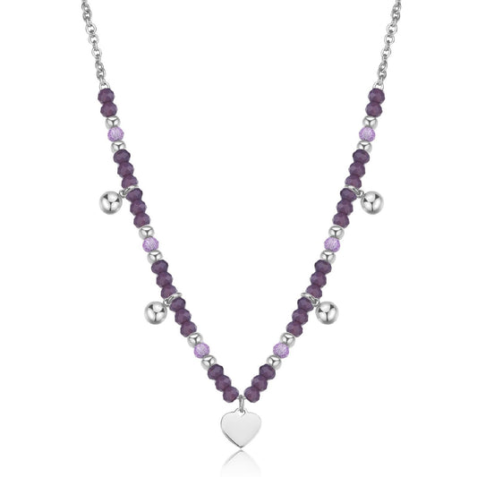 Collana girocollo donna S'agapõ Glint in acciaio con sfere viola e cuore