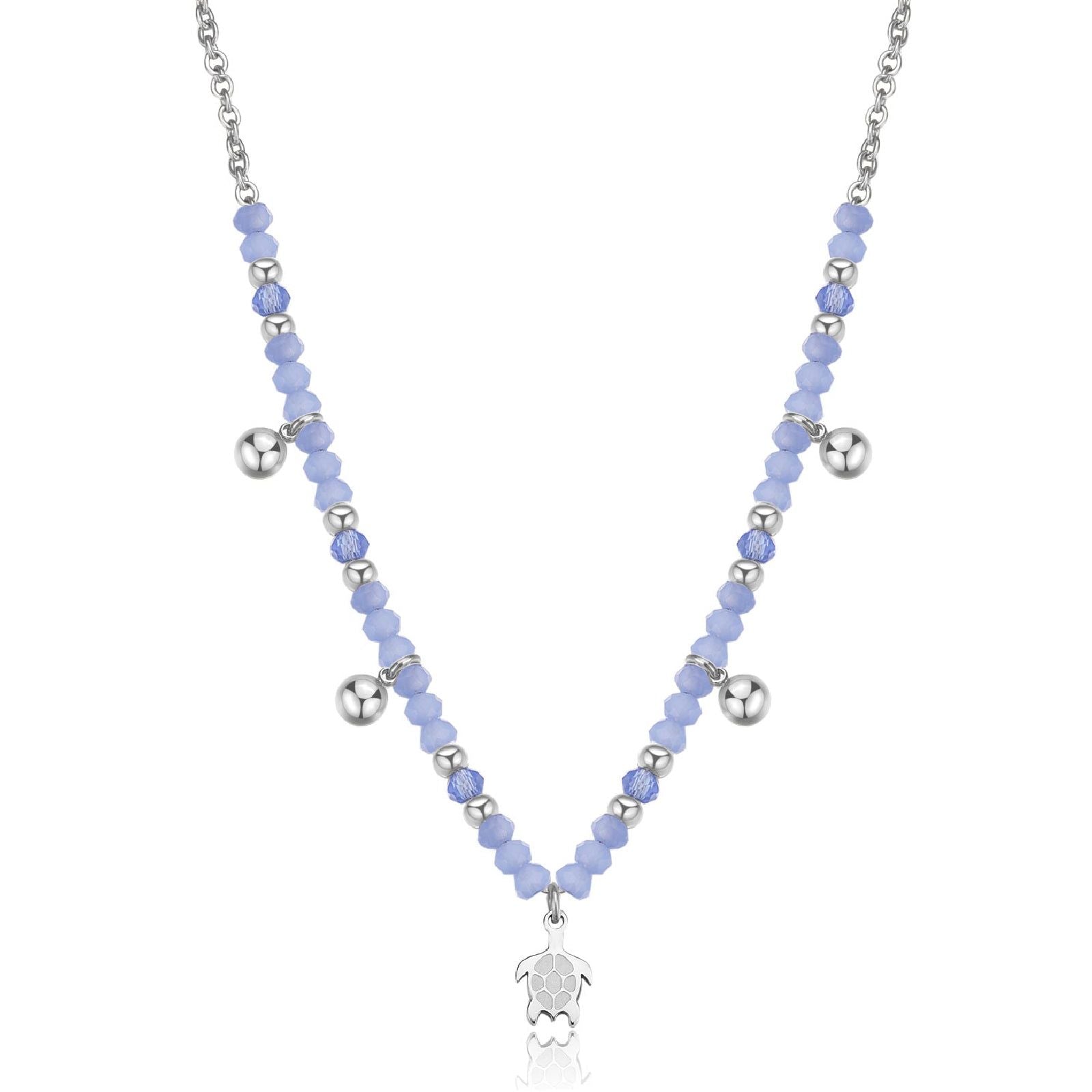 Collana girocollo donna S'agapõ Glint in acciaio con sfere blu e tartaruga SGI02-1