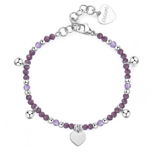 Bracciale con pietre donna S'agapõ Glint in acciaio con sfere viola e cuore