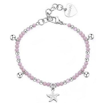 Bracciale con pietre donna S'agapõ Glint in acciaio con sfere rosa e stella marina