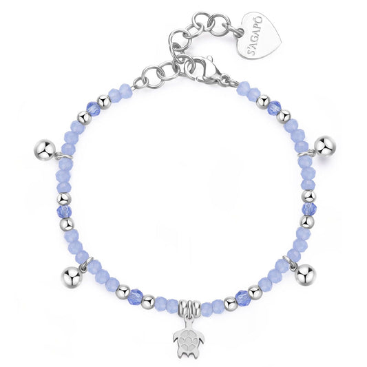 Bracciale con pietre donna S'agapõ Glint in acciaio con sfere blu e tartaruga