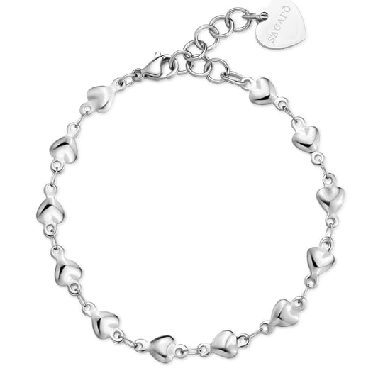 Bracciale donna S'agapõ Chunky in acciaio con catena a cuori 18,5 cm