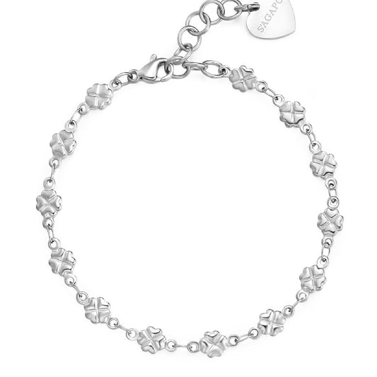 Bracciale donna S'agapõ Chunky in acciaio con catena a quadrifogli 18,5 cm