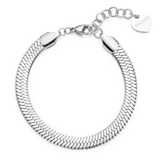 Bracciale donna S'agapõ Chunky in acciaio con catena a snake piatta 18,5 cm