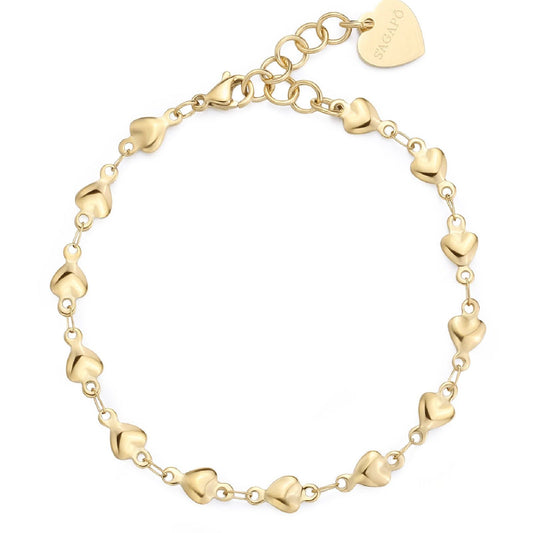 Bracciale donna S'agapõ Chunky in acciaio dorato con catena a cuori 18,5 cm