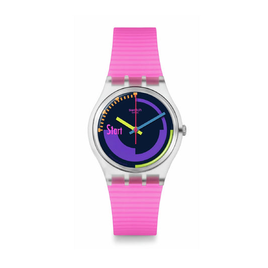 Orologio donna Swatch Neon PINK plastica rosa quadrante multicolor 34mm