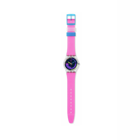 Orologio donna Swatch Neon PINK plastica rosa quadrante multicolor 34mm