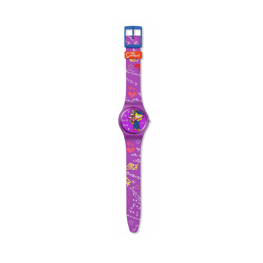 Orologio donna Swatch The Simpson con Lisa in silicone viola cassa 34mm