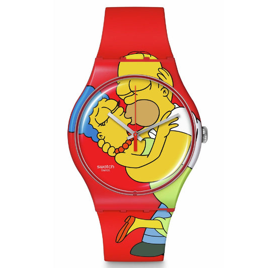 Orologio unisex Swatch The Simpson Marge e Homer silicone rosso cassa 41mm