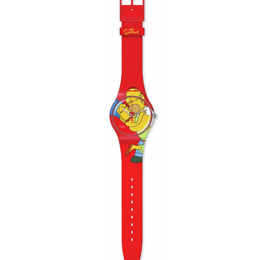 Orologio unisex Swatch The Simpson Marge e Homer silicone rosso cassa 41mm