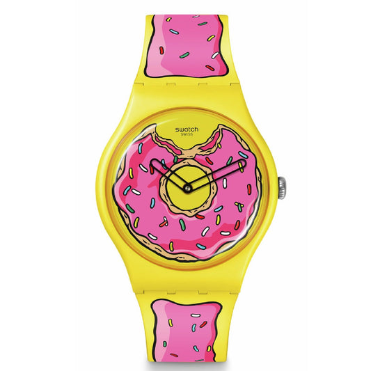 Orologio Swatch The Simpson Collection unisex materiale biologico silicone giallo rosa cassa 41mm SO29Z134-1