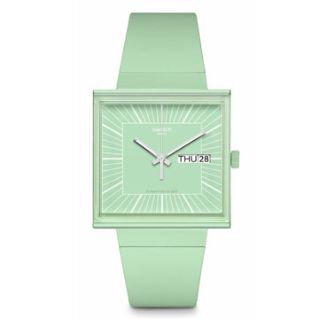 Orologio unisex Swatch What if? cassa quadrata in bioceramic verde 41,8mm