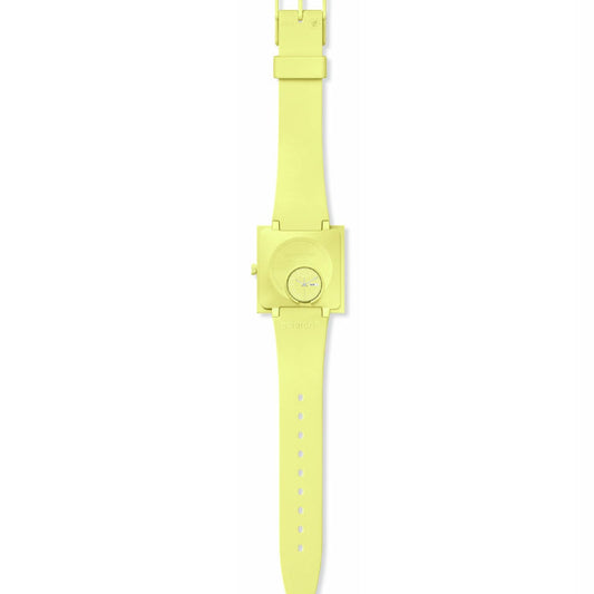 Orologio unisex Swatch What if? cassa quadrata in bioceramic giallo 41,8mm