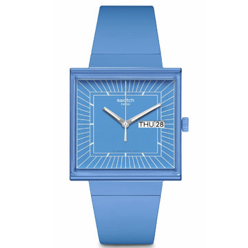 Orologio unisex Swatch What if? cassa quadrata in bioceramic blu 41,8mm