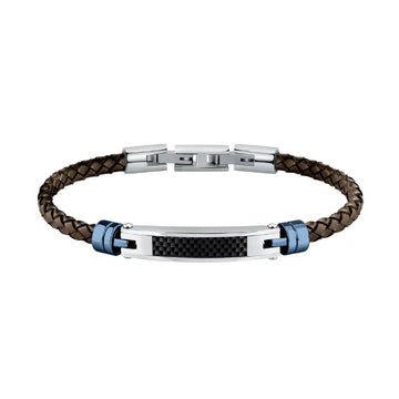 Bracciale uomo Morellato Moody acciaio nero e blu e pelle marrone