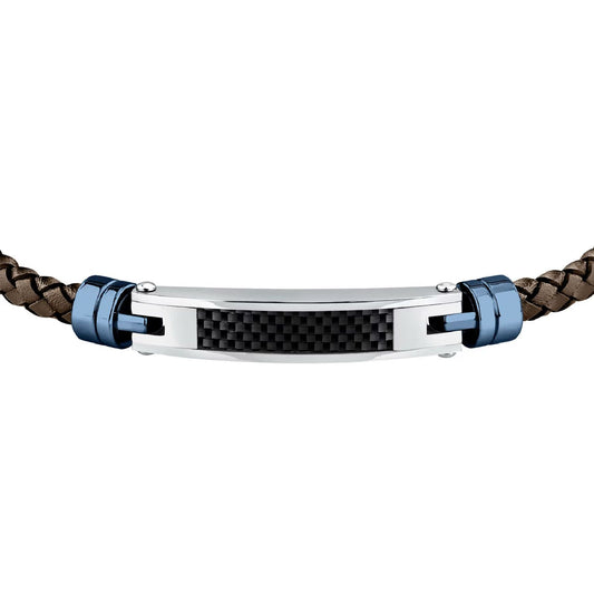 Bracciale uomo Morellato Moody acciaio nero e blu e pelle marrone