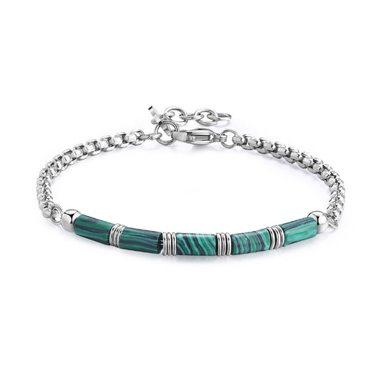 Bracciale catena uomo S'agapõ Riot in acciaio con malachite verde cilindrica