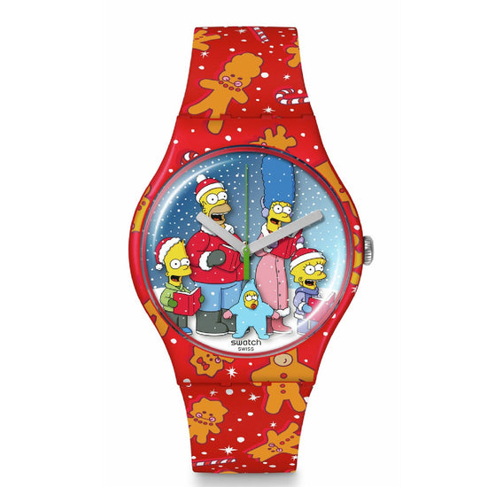 Orologio Swatch The Simpson Collection unisex materiale biologico silicone rosso cassa 41mm SUOZ361-1