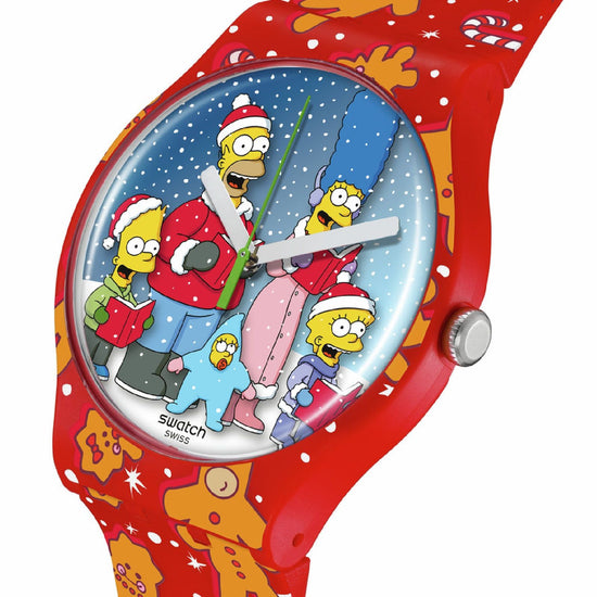 Orologio Swatch The Simpson Collection unisex materiale biologico silicone rosso cassa 41mm SUOZ361-3