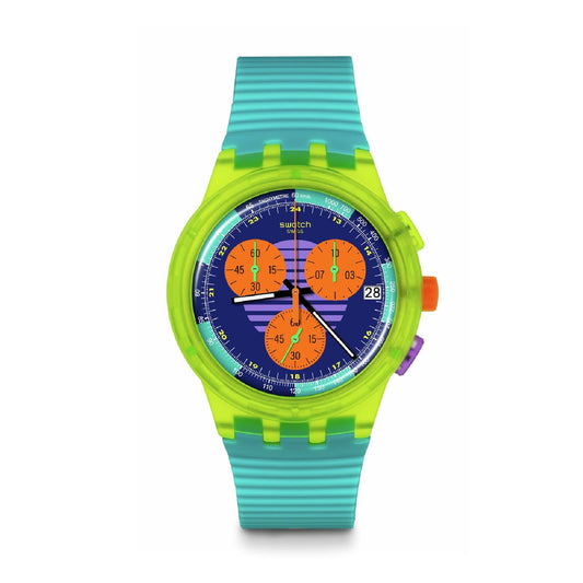 Orologio unisex Swatch Neon WAVE plastica verde quadrante multicolor 42mm SUSJ404-1