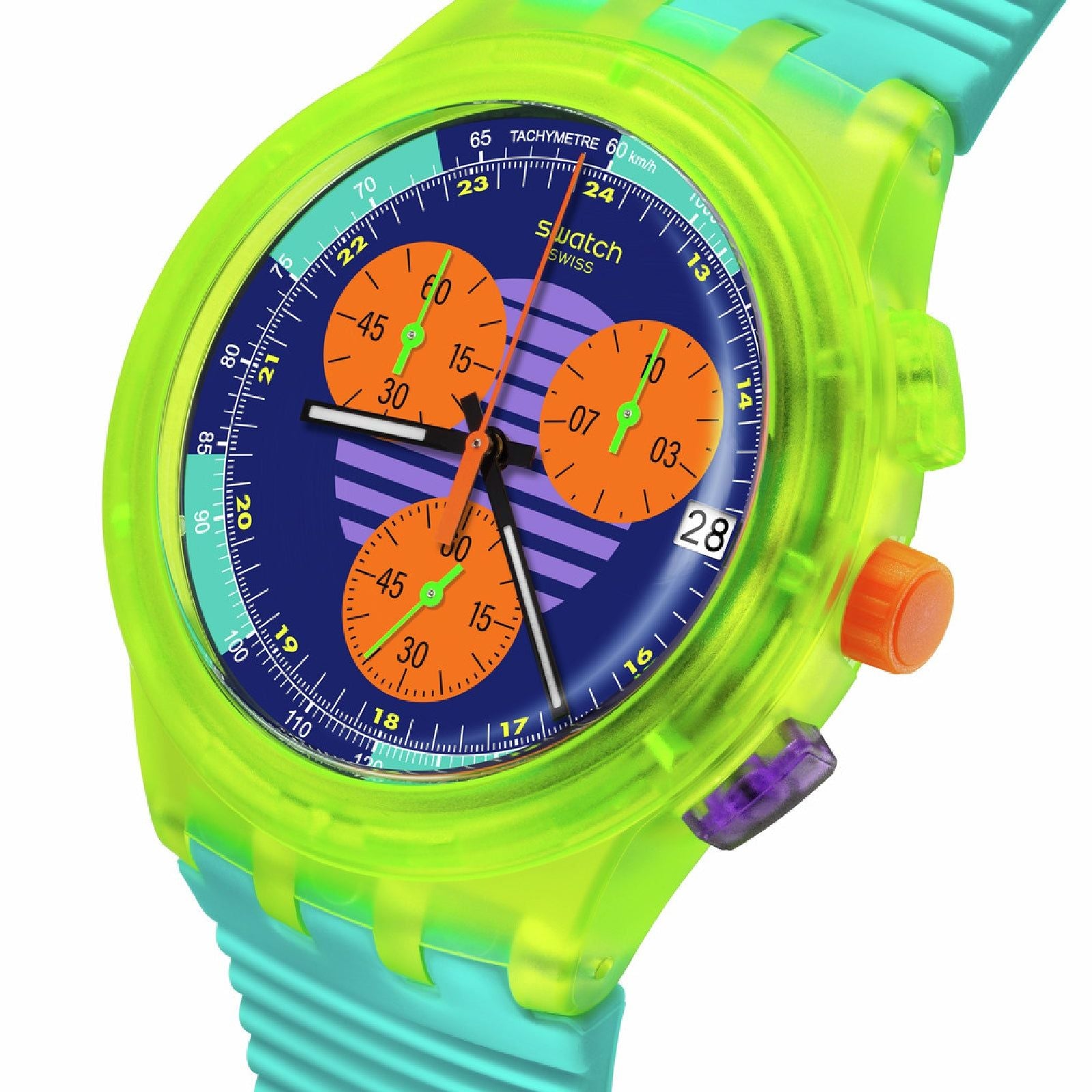 Orologio unisex Swatch Neon WAVE plastica verde quadrante multicolor 42mm SUSJ404-3