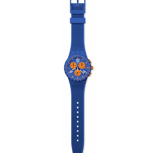 Orologio crono uomo Swatch Essentials in plastica e silicone blu 42mm