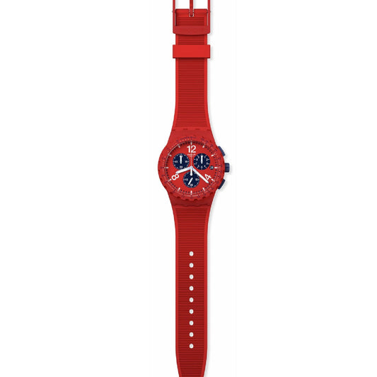 Orologio crono uomo Swatch Essentials in plastica e silicone rosso 42mm