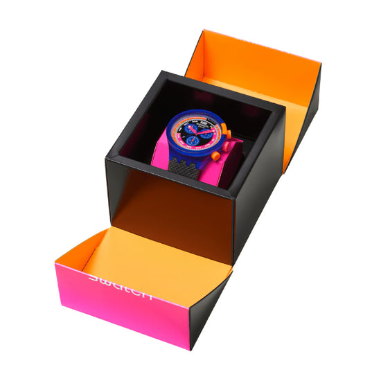 Orologio crono Swatch Neon party max in materiale biosourced MISURA UNICA