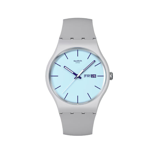 Orologio solo tempo Swatch in silicone grigio e azzurro unisex SW.SO29M702