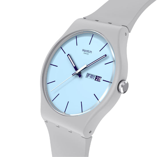 Orologio solo tempo Swatch in silicone grigio e azzurro unisex SW.SO29M702