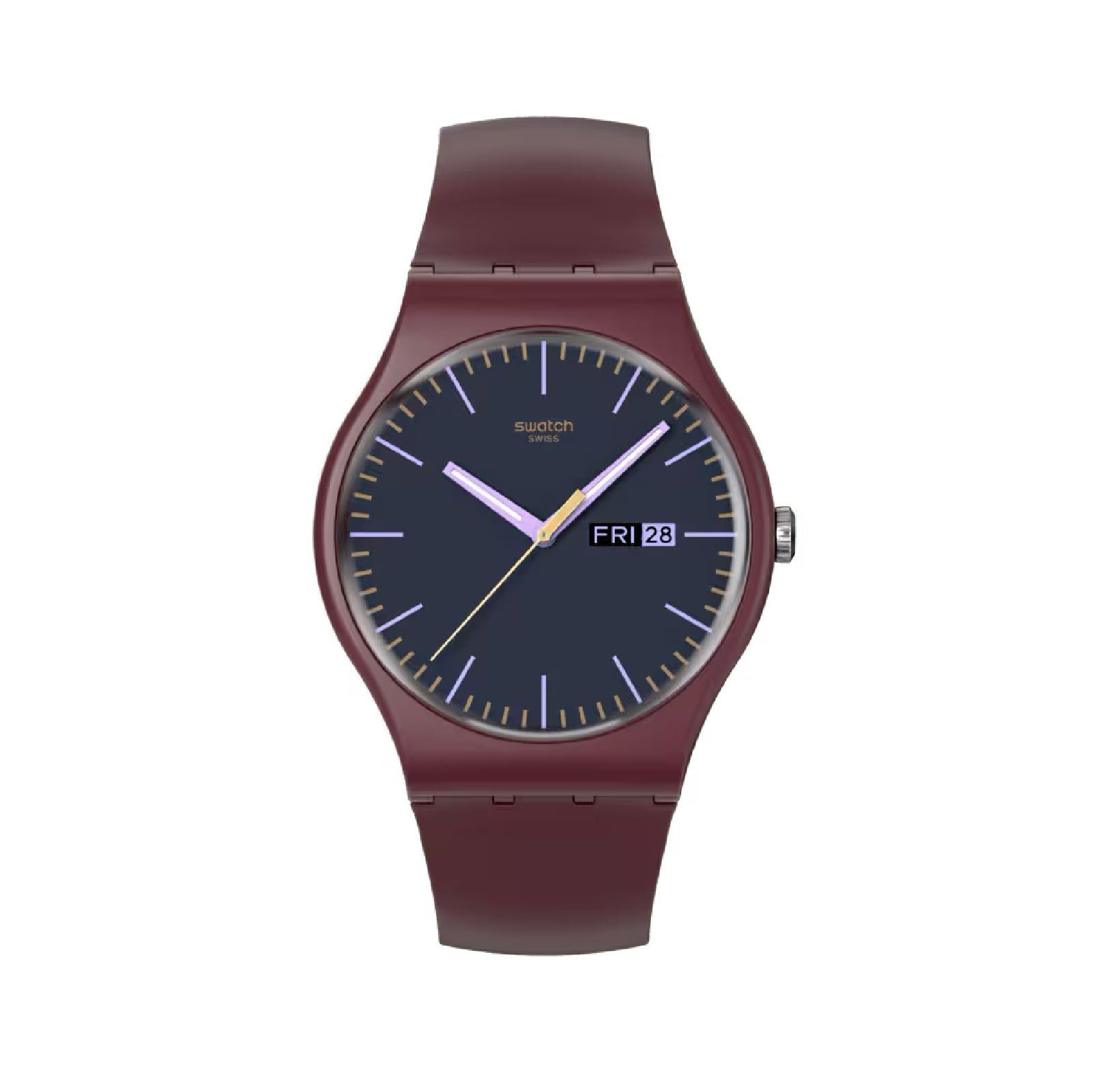 Orologio solo tempo Swatch in silicone bordeaux e nero unisex MISURA UNICA