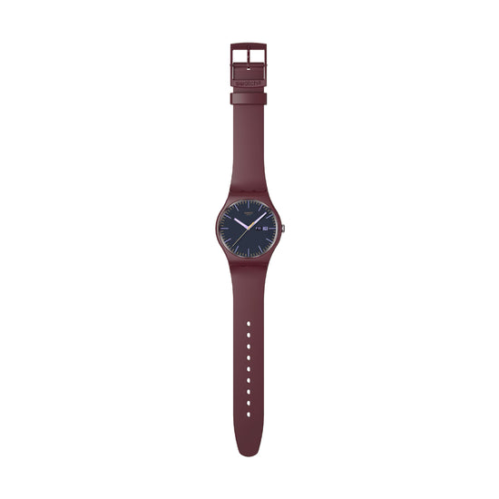 Orologio solo tempo Swatch in silicone bordeaux e nero unisex SW.SO29R707