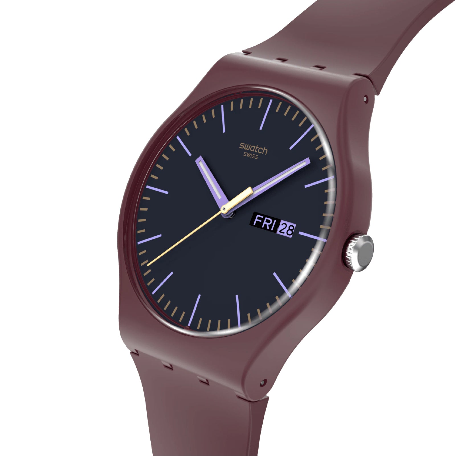 Orologio solo tempo Swatch in silicone bordeaux e nero unisex MISURA UNICA