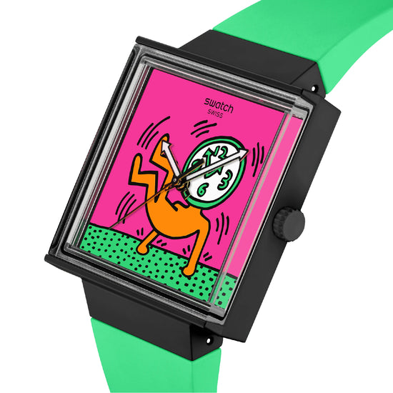 Orologio solo tempo Swatch in bioceramic fucsia e verde MISURA UNICA