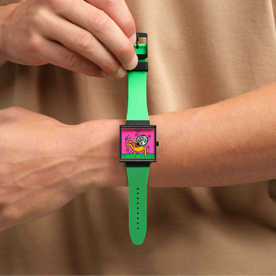 Orologio solo tempo Swatch in bioceramic fucsia e verde MISURA UNICA