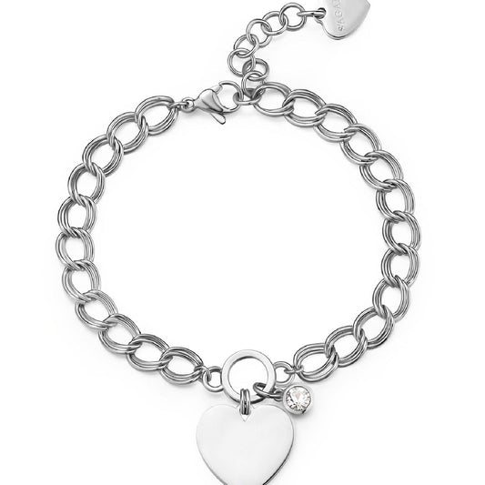 Bracciale donna S'agapõ My Love acciaio grumetta cuore cristallo