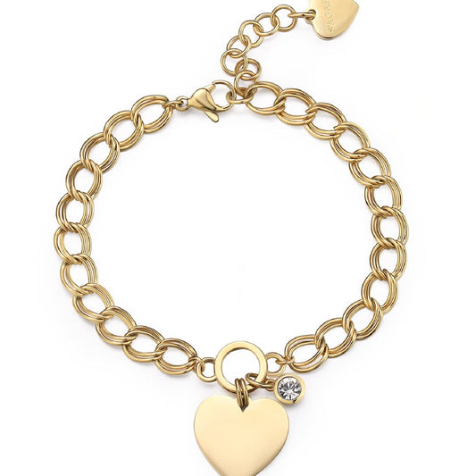 Bracciale donna S'agapõ My Love acciaio oro grumetta cuore cristallo