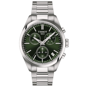 Orologio crono uomo Tissot T-Classic PR 100 in acciaio quadrante verde 40 mm